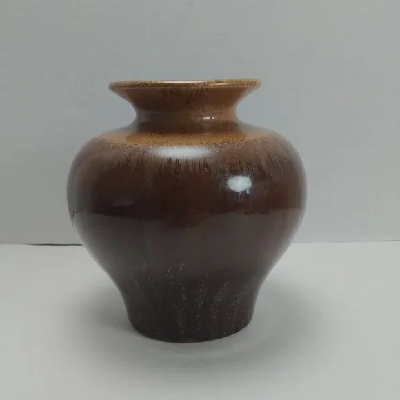 Brown Drip Glazed Pottery Art Vase 6.5" Home Decor - Picture 3 of 8